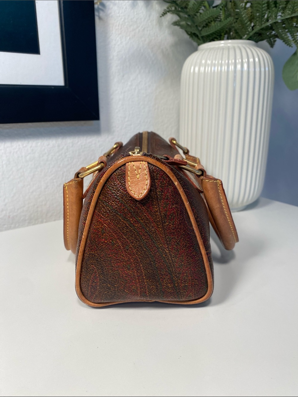 Vintage 1993 ETRO Milano Red Paisley Mini Boston 20 Bag - Picture 9 of 16